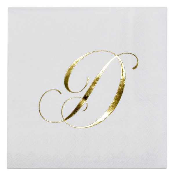 Gift Boutique 100 Gold Monogram Cocktail Napkins Letter D Disposable Paper Pack Elegant Metallic Golden Foil Hand Napkin for Powder Room Wedding Holiday Birthday Party Baby Shower Decorative Towels