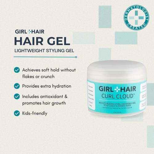 GIRL+HAIR Moisturizing Curl Defining Hair Gel - Soft Hold Styling Gel for Curly Hair - Tea Tree & Castor Oil for Hydration and Hair Growth, Paraben-Free (8 fl oz)