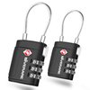 2 Pack TSA Approved Luggage Locks, Cable Travel Lock Alloy, Set Your Own Combination Metal Suitcase Zipper Padlock, 3-Digit Long Shackle Padlocks for Gym Locker, Golf Bag, Case Anti Theft-Black