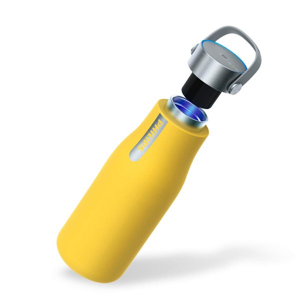 PHILIPS Water GoZero UV Self-Cleaning Smart Water Bottle Vacuum Stainless Steel Insulated Water Bottle with Handle Double-wall, Auto Cleaning, Keep Drink Hot or Cold, BPA Free, Yellow, 20 oz