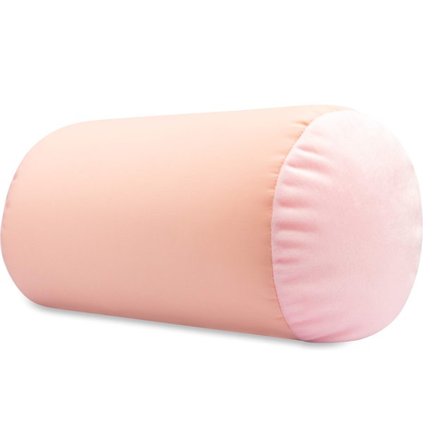 Microbead Bolster Neck Roll Pillow, Gently On Body, Head, Neck & Shoulders No Pain Rest, Relax Sleep - Silky Feel Prevent Wrinkles & Hair Breakage - Lightweight Cylinder Tube, 14" x 8", Cream Peach