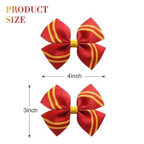 4PCS Wizard Stripe Hair Clips Magical House Hair Bow Halloween Costume Accessory Christmas Party Gift for Harry