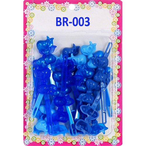 Tara Girls Super Cute Self Hinge Plastic Mulit Design Hair Barrettes Selection. 20 pc blue mix color bow shape.
