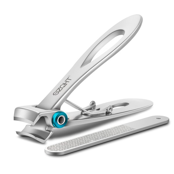 SZQHT Nail Clippers, 15mm Wide Jaw Opening, Finger Nail Clippers for Thick Nails, Stainless Steel, Silver