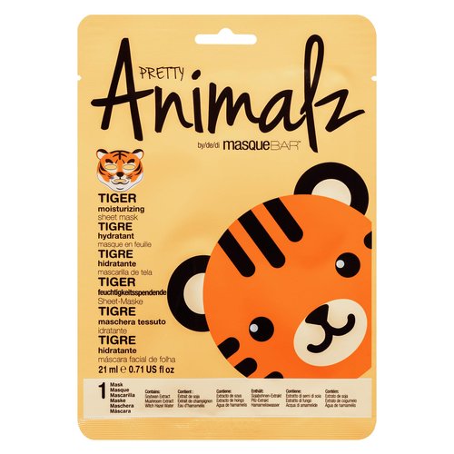 masque BAR Pretty Animalz Tiger Facial Sheet Mask (6 Pack) — Korean Beauty Skin Care Treatment — Antiseptic, Evens Skintone, Anti-Inflammatory, Anti Aging — Spa Fun Face Mask Sheets Animal Characters