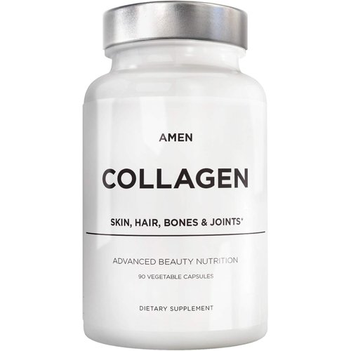 Amen Multi Collagen Peptides Capsules with Hyaluronic Acid and Vitamin C - 5 Types of Collagen Protein Type I, II, III, V, X - Grass Fed - Hydrolyzed - Amino Acids - Collagen Supplement - 90 Pills