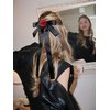 Tobeffect 2 Pcs Black Hair Bow Clips with Rose for Women Girls Gothic Black Hair Bows with Long Tail Satin Vintage Bow Barrettes Hair Accessories
