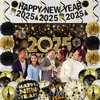 New Years Eve Party Supplies 2025 New Years Decorations Happy New Year 2025 Banner with New Years Backdrop, Balloons, Paper Flowers, Hanging Decorations for New Years Eve Decorations