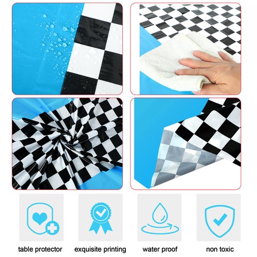 Oudain Cars Birthday Party Supplies Racing Party Decorations Round Racing Tablecloth Checkered Flag Table Covers Road Plastic Table Cloth, 1950s Disco Dancing Party Tablecloth (Light Blue,3 Pcs)