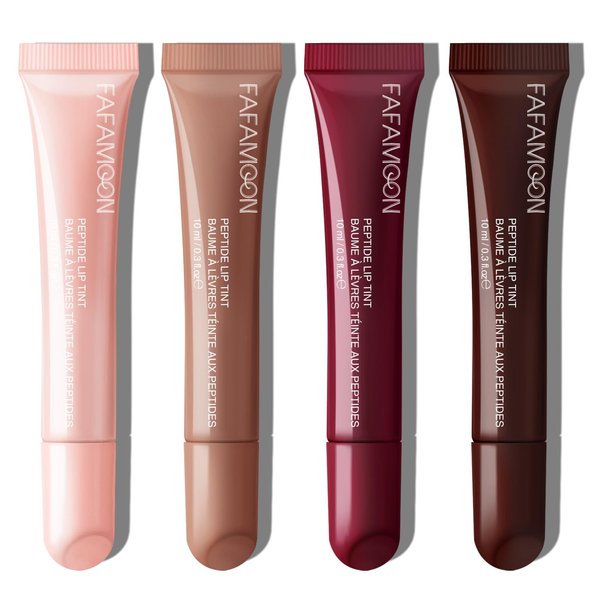HOSAILY 4 Colors Peptide Lip Tint Sheer Lip Gloss, High Shine Nude Color Hydrating Finish Lip Glow Oil Tinted Lip Balm Shiny Jelly Liquid Lipstick Lip Tints Set for Dry Lips