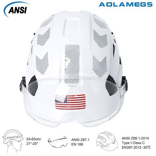 Hard Hats Construction OSHA Approved - ANSI Z89.1 Reflective Construction Worker Hat, Vented White Hard Hat with Visor for Men Women, ABS Safety Helmet for Adults,6-pt.Suspension