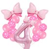 Pink Birthday Balloons Pink Bow Balloons 40 Inch Number Balloons Set for Pink Birthday Decorations 4 Year Old Girl Birthday Party Decoration Balloon Aluminum Film Balloon