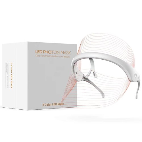 GOHIGK LED Face Mask Light Therapy Facial Photon Beauty Device with USB Cable 3 Colors LED Skin Care Treatment Mask for Facial Rejuvenation, Anti-Aging
