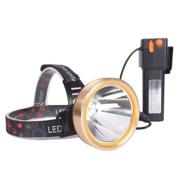 Yongkist Super Bright Headlamp High Power Headlight Rechargeable LED Spotlight with Battery Powered Flashlight Torch Waterproof Coon Hunting Light for Garden Outdoor Camping Fishing (White Light)