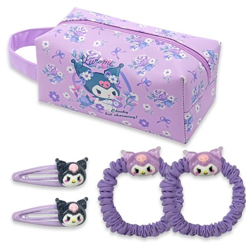 Cartoon Cosmetics Makeup Bag with 2 Hairpins and 2 Hair Ties Travel Bag Kawaii Hair Clips Hair Bands for Girls Women Hair Accessoaries
