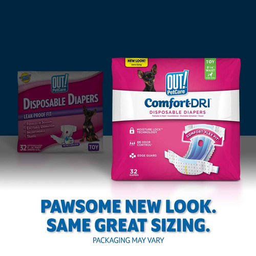 OUT! Pet Care Disposable Female Dog Diapers | Absorbent with Leak Proof Fit | Toy, 32 Count