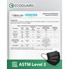 Made in USA, ASTM Level 3 Face Mask by EG ECOGUARD, 3-ply / 50 Pack / Disposable / Breathable (Black, Adult)
