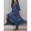 MITILLY Girls Loose Plain 3/4 Sleeve Casual Pocket Ruffle Swing Long Maxi Dress with Belt 12 Years Dark Blue