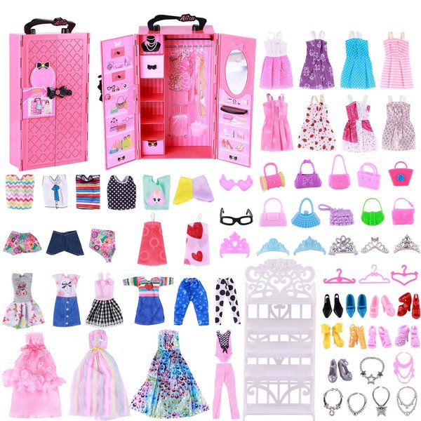 BABESIDE 108 Pcs Doll Clothes and Accessories Set with Doll Closet and for 11.5 Inch Dolls, Doll Furniture with Doll Clothing and Doll Accessories for 11.5 Inch Dolls Girls