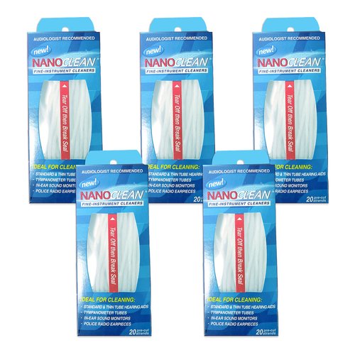 NanoClean All-in-1 Hearing Aid Cleaning Kit - 5 Packs of 100 Ready-to-Use Strands -Gentle & Effective Hearing Aid Cleaner - Earbud Cleaner - Hearing Aid Cleaning Tools Kit - Hearing Aid Accessories