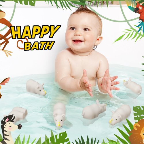 Silipull 50 Pieces Rubber Rhinoceros Bath Toy Bulk Tiny Rhino Toys Float Squeak Mini Rhinoceros Squeezable Toys Bathtub Toys for Baby Shower Party Supplies, 2.87 x 2.01 x 1.18 Inches