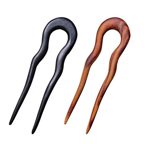 CHOISBEING Wooden Hair Forks U Shape Hair Stick for Long Hair Handmade French Hairpin Wood Vintage Two Prong Hair Clip for Women Hair Accessories (2pack wave wooden hair stick)