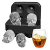 Ice Mold Skull 3D Flexible Silicone Ice Cube Molds Maker Tray, 4 Giant Skulls, Round Ice Cube Maker