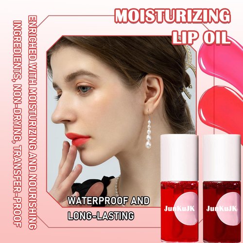 JunKuJK 2 Colors Lip Tint Stain Set,Lip Stain Long Lasting Waterproof Mini Liquid Lipstick for Lip & Cheek & Eye,Moisturizing Non-sticky Lip Tint Gloss Makeup