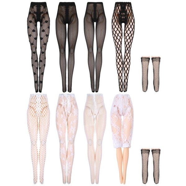 Sotiff 10 Pairs Doll Lace Stockings Handmade Long Sock Christmas Elf Doll Accessories Legging for DIY Doll Clothes Toy(Mesh Style)