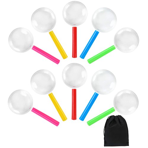 Elcoho 25 Pack Magnifying Glasses Plastic Colorful Magnifying Glasses for Party Favors with Storage Bag, 5 Colors