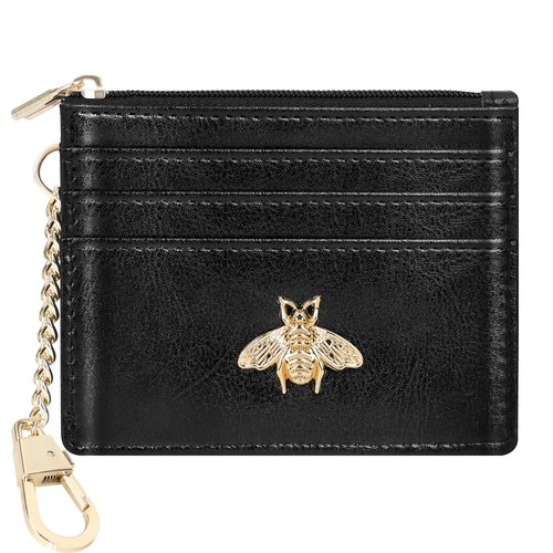 seavilia Card Holder Keychain Wallet for Women/Men with ID Window Rfid Coin Purse Bee Gifts Slim Minimalist Small Wallet