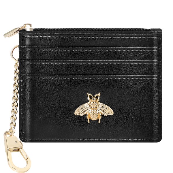 seavilia Card Holder Keychain Wallet for Women/Men with ID Window Rfid Coin Purse Bee Gifts Slim Minimalist Small Wallet