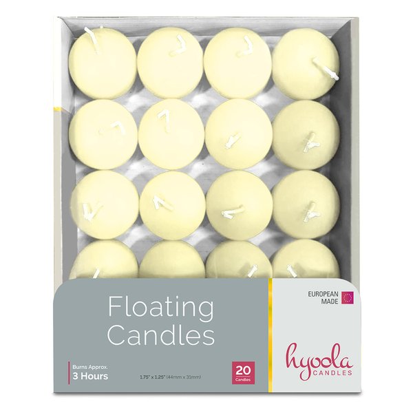 HYOOLA Premium Ivory Floating Candles 1.75 Inch - 3 Hour - 20 Pack - European Made