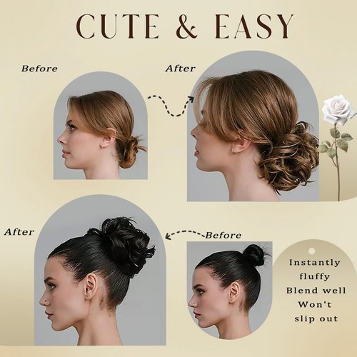 forfeels Messy Bun Hair Piece, Wavy Curly Messy Hair Buns Hair Piece, Elastic Tousled Updo Synthetic Fake Hair Bun, Extensions for Women-Hot Chocolate Brown