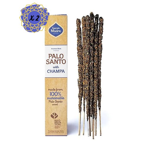 Sagrada Madre Palo Santo Incense Sticks - Natural Smudge Sticks for Cleansing, Meditation, Relaxation - Vegan, Slow-Burning, Low Smoke - Handmade in Argentina - 9”, 16 Pieces, (Champa)