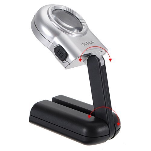 Water & Wood Jeweler Loupe 30mm 16X Lens Magnifier Pocket Folding LED Light Magnifying Glass