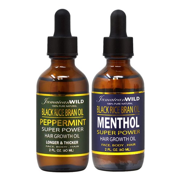 Jamaican Wild Black Rice Bran Peppermint Oil 2oz + Menthor Oil 2oz
