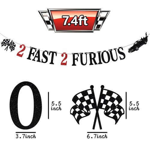 2 Fast 2 Furious Banner - Race Car Theme Party Bunting Sign, Child's 2nd Birthday Decorations, Second Birthday Party Decorations Supplies