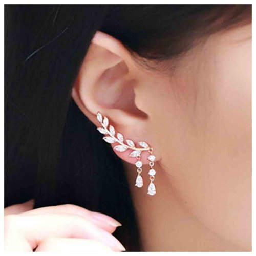 Yheakne Boho Rhinestone Ear Crawler Earrings Silver Crystal Wing Ear Climber Earrings Angel Wing Crystal Dangle Earrings Cz Wing Studs Earrings Jewelry for Women and Girls (Silver)