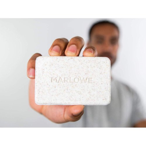 MARLOWE. No. 102 Men's Body Scrub Soap 7 oz, Earthy Oud Wood Scent, Best Exfoliating Bar for Men, Made with Natural Ingredients, Apricot Seed Powder, Shea Butter, Olive Oil, Green Tea Extracts