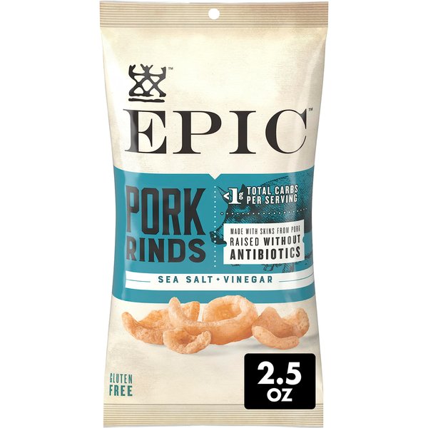 EPIC Sea Salt + Vinegar Oven Baked Pork Rinds, Keto Friendly, 2.5 oz