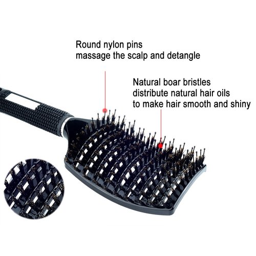 PERFEHAIR Natural Boar Bristle Hair Brush - Curved Vented Detangling Blow Dry Brush for Women Long, Thick, Thin, Curly Hair
