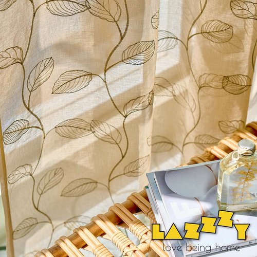 Lazzzy Gold Sheer Curtains Leaf Embroidered 63 Inch Length for Living Room Bedroom Rod Pocket Voile Window Drapes 2 Panels