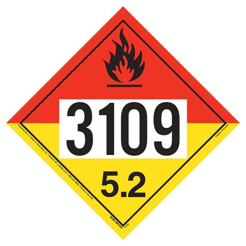 3109 Placard, Division 5.2 Organic Peroxide 25-pk. - 10.75" x 10.75" Removable Self Adhesive Economy Vinyl for Short-Term Applications, DOT Hazmat Compliant, J. J. Keller & Associates, Inc.