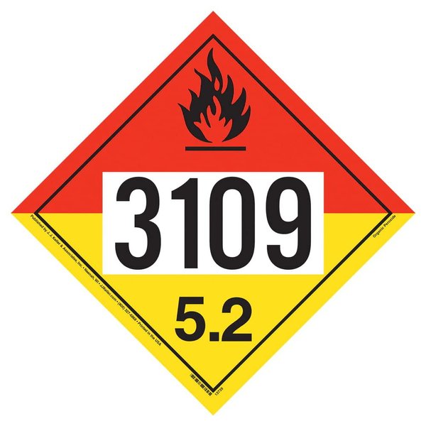 3109 Placard, Division 5.2 Organic Peroxide 25-pk. - 10.75" x 10.75" Removable Self Adhesive Economy Vinyl for Short-Term Applications, DOT Hazmat Compliant, J. J. Keller & Associates, Inc.