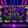 Neon Birthday Party Decorations Neon Happy 13th Birthday Banner Backdrop Glow in The Dark Party Decorations with UV Black Light Reactive for Let Glow Neon Birthday Blacklight Halloween Party Supplies