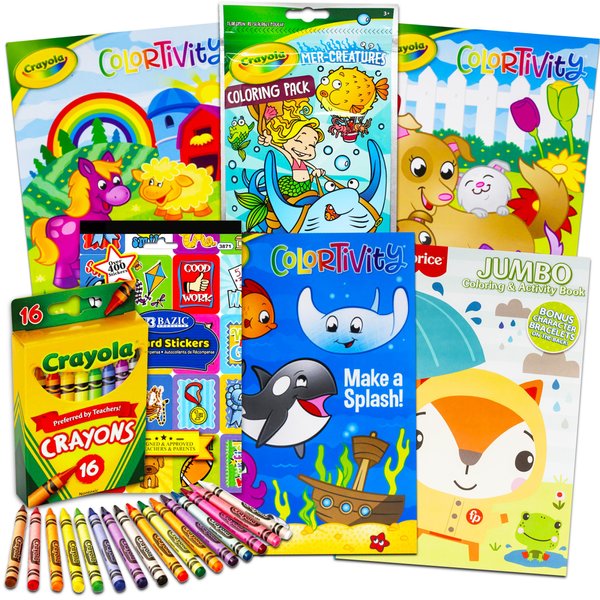 Crayola Coloring Books for Kids, Toddlers with Learning Set Bundle - 13 Pc Animal Coloring Activity Books with Crayons Jumbo and Stickers