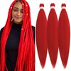 Pre Stretched Braiding Hair Long Braid 24 Inch 3 Packs Braiding Hair Extensions Professional Synthetic Fiber Crochet Twist Braids (Red, 24Inch (Pack of 3))