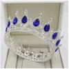 QIDIAN Bride Water Droplets Full Crown Pageant Crowns Princess Tiara Retro Round Crown Bride Hair Accessories (Blue)