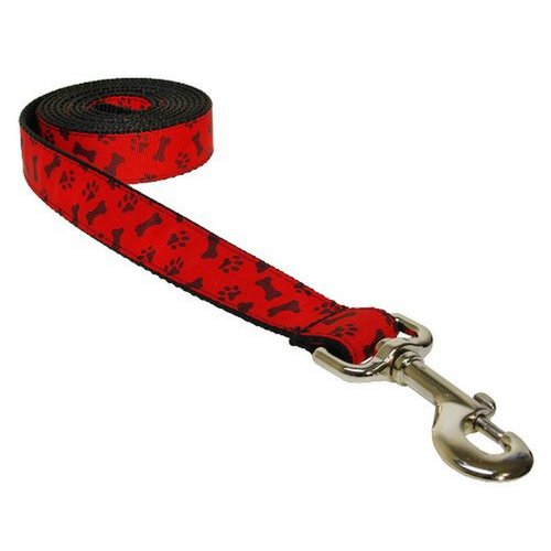 Medium Paws & Bones/Poppy Dog Leash: 3/4" wide, 6ft length - Made in USA.